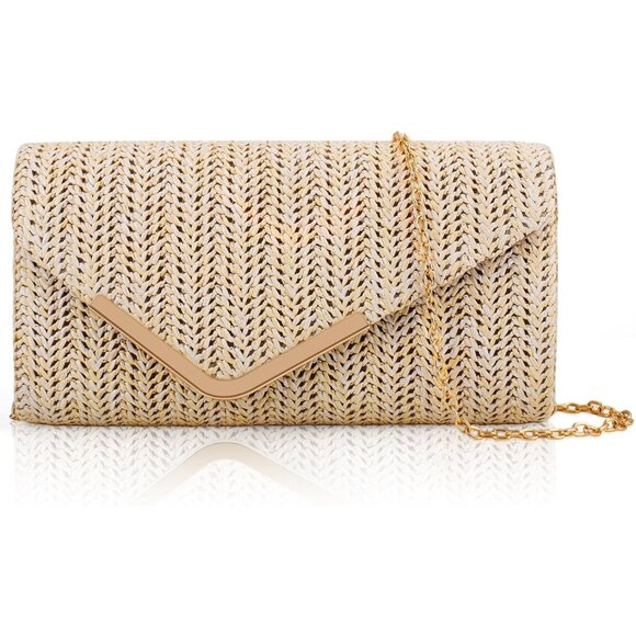 Women Beige Trendy Clutch Purses Evening Fashion Envelope Cross-Body Handbags - Picture 1 of 7